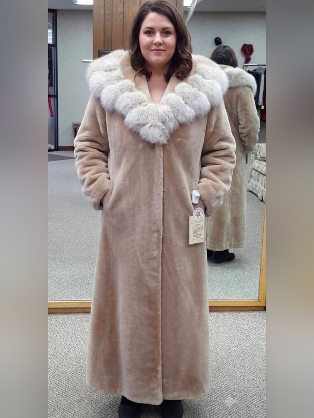 CLEARANCE Sheared Beaver Coat with Fox Fur Collar